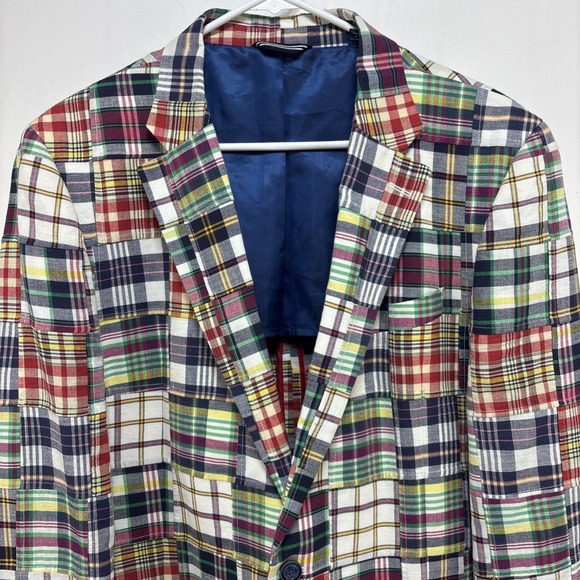 Nautica Mens Madras Patchwork  Brielle Blazer Jacket Size 44L Cotton Preppy - Picture 3 of 13